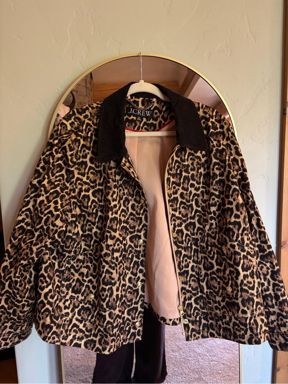 J. Crew Leopard-Print Bomber Jacket with Black Collar